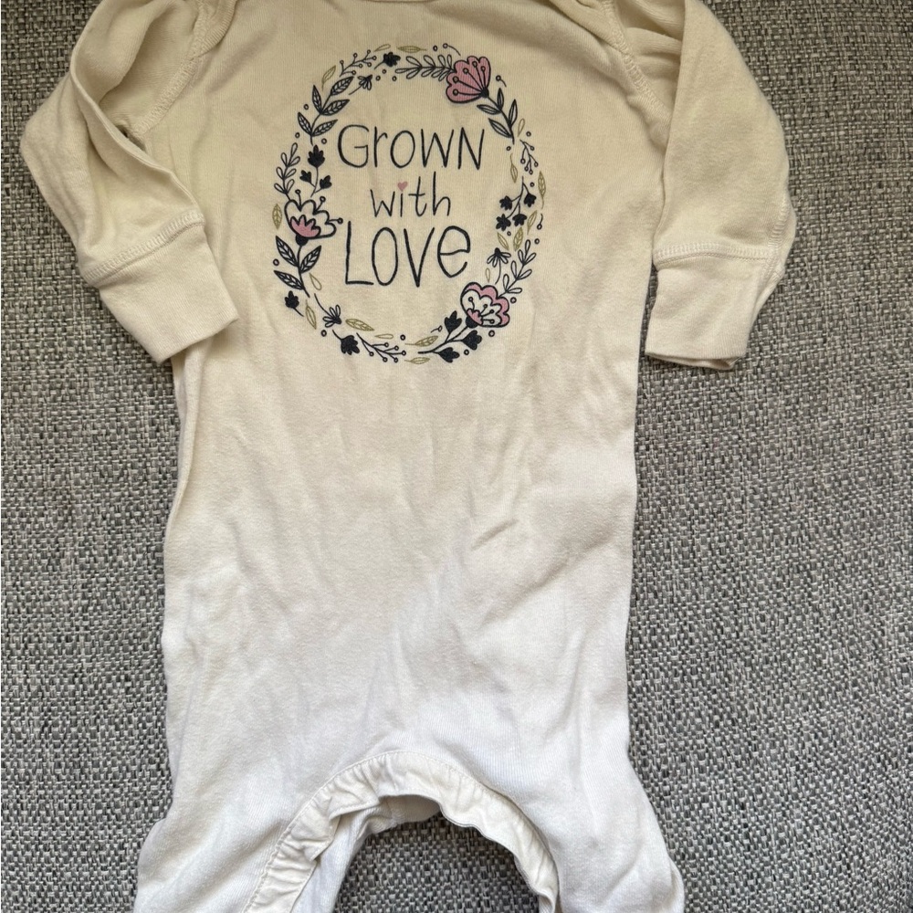 Cream Baby Onesie with Floral Design John Deere brand